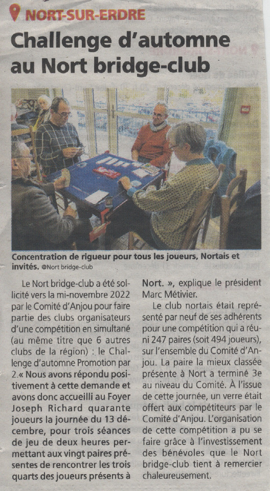 Challenge d'automne au Nort-Bridge-Club